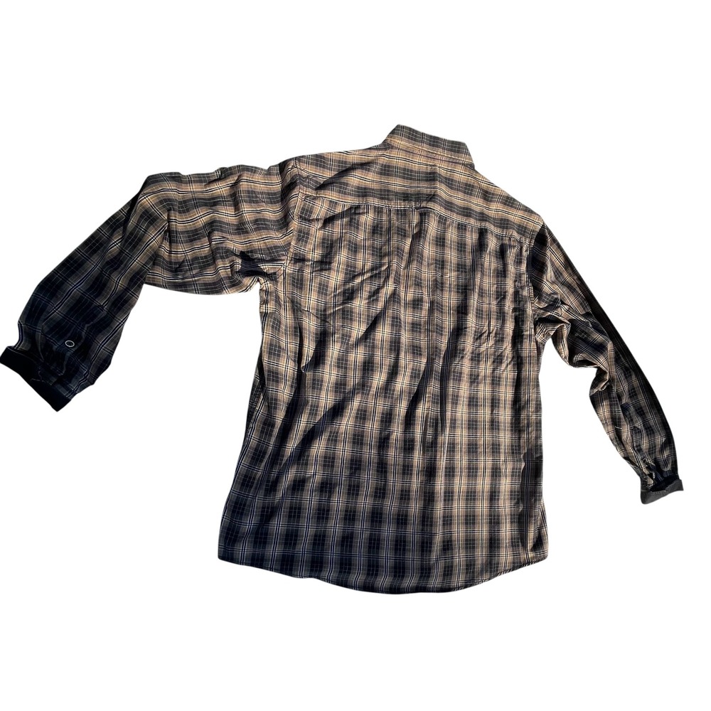 Sean John Mens 3XL Plaid Button Down Shirt Brown Tan Long Sleeve Pocket Top